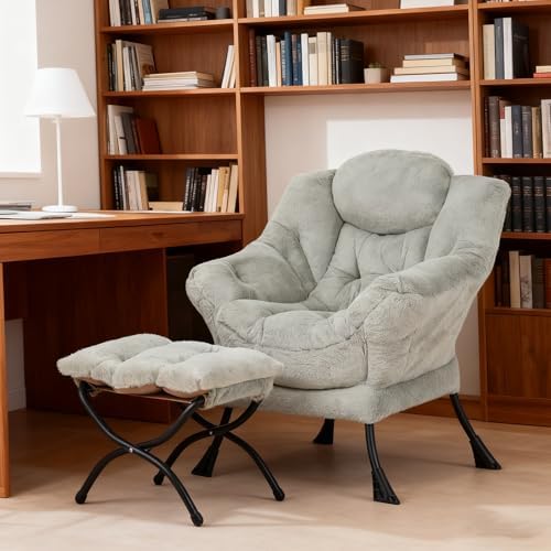 Welnow Lazy Chair with Ottoman, Reading Chair with Footrest, Light Green - Image 2