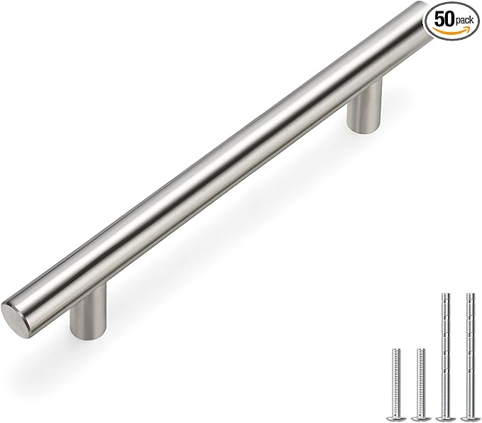 homdiy 50 Pack Brushed Nickel Cabinet Pulls Drawer Handles Cabinet Hardware Stainless Steel Cabinet Handles 4in Hole Centers Cupboard Pull Drawer Pulls, 201SN