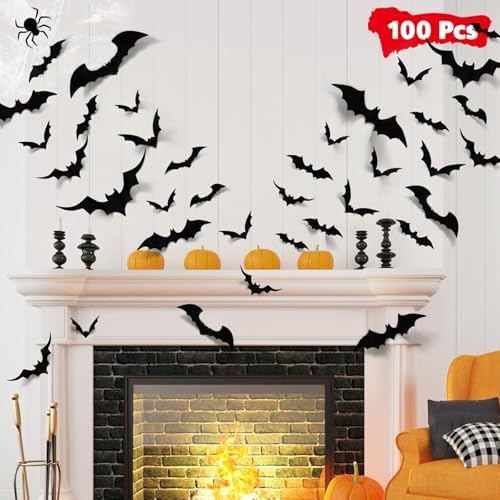 LUDILO 100Pcs Bats Halloween Decorations: Halloween Bats Wall Décor Sticker by LUDILO