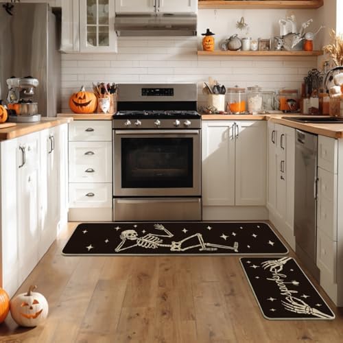 Artoid Mode Skeleton Black Halloween Kitchen Mats Set of 2-17x29+17x59 - Image 4
