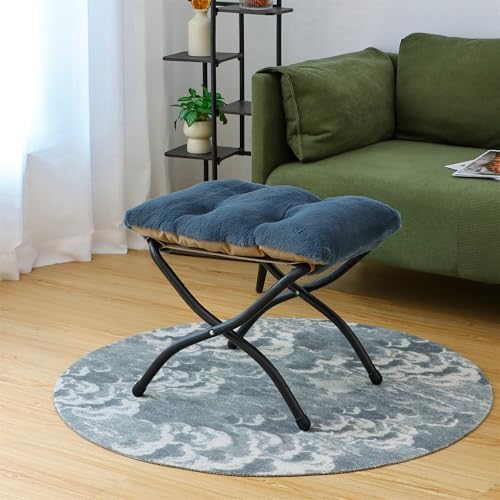 15"(H) Folding Ottoman, Foldable Footrest Stool, Portable Small Foot Stool for Couch, Collapsible Foot Rest Ottoman for Sofa, Accent Padded Ottomans for Living Room, Bedroom, Navy Blue - Image 2