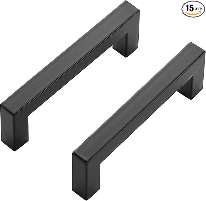 Ravinte 15 Pack Black Cabinet Pulls 3-3/4 Inch Square Kitchen Cabinet Handles Matte Black Kitchen Hardware for Drawer Pulls Drawer Handles Come with Screwdriver