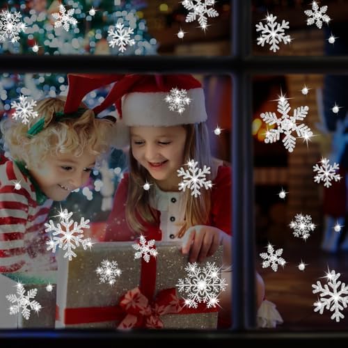 LUDILO 240Pcs Christmas Window Clings Glitter Snowflakes Window Decals - Image 5