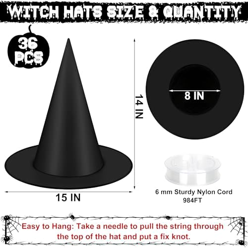 36 PCS Witch Hats, Black Witches Hat Halloween Decorations Ceiling Porch - Image 2