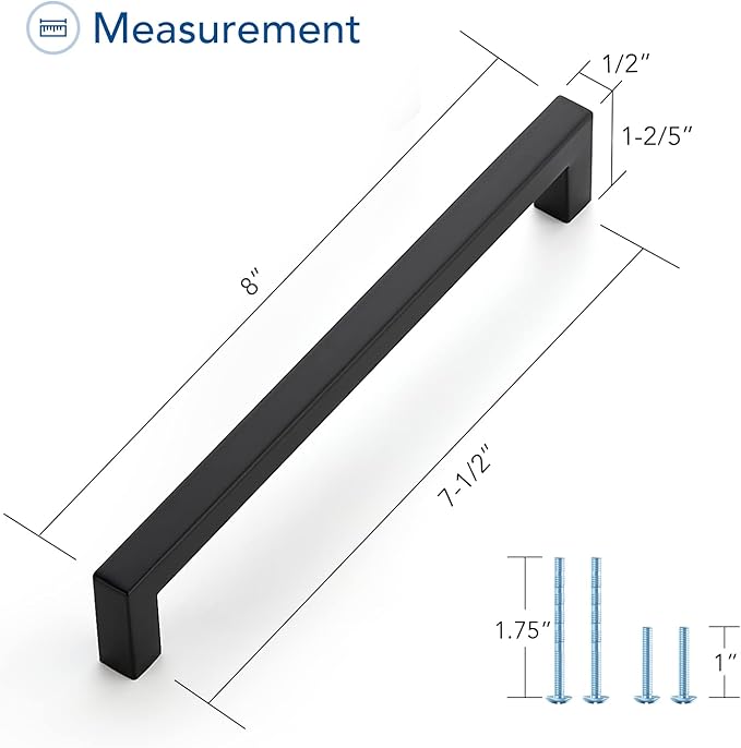 Ravinte 3 Pack Black Cabinet Pulls 7-1/2 Inch Square Kitchen Cabinet Handles Matte Black Kitchen Hardware for Drawer Pulls Drawer Handles Come with Screwdriver