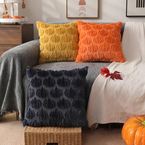 DFXSZ Fall Pillow Covers 20x20 2Pcs Navy Blue Pumpkin Fall Decorations - Image 4