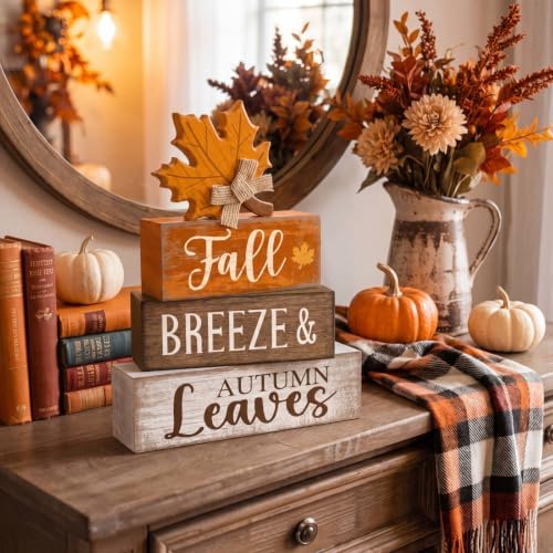Lineshading 4 Pcs Wooden Fall Block Signs Farmhouse Tabletop Decor - Image 6