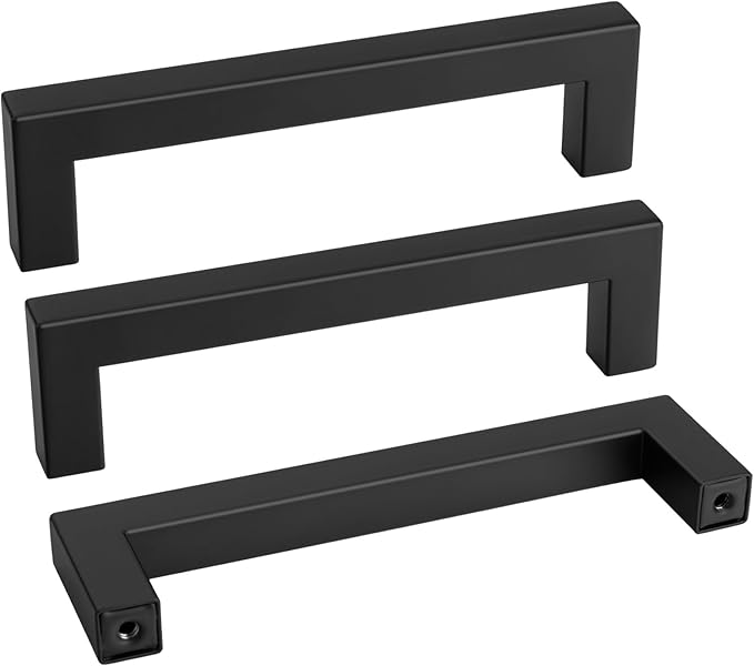 goldenwarm 200 Pack 4-1/2 Inch Black Cabinet Handles Matte Black Drawer Pulls Stainless Steel Cabinets Hardware Square Bar Modern for Kitchen Bathroom Cupboard