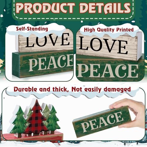 Lineshading 4 Pcs Christmas Table Decor Christmas Tree Block Signs Joy Love - Image 5