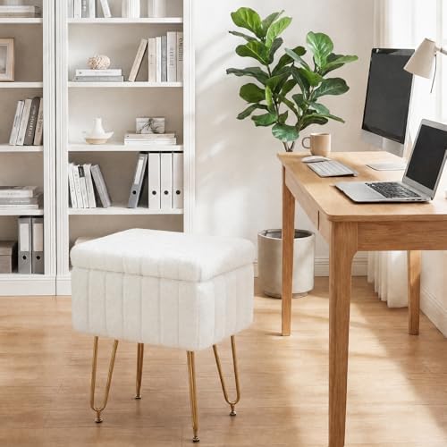 OLIXIS Vanity Stool Chair Faux Fur with Storage, Soft Ottoman 4 Metal Legs with Anti-Slip Feet, Makeup Cute Soft Small Footstool for Makeup, Cute Small Footrest for Dressing Table - Image 6
