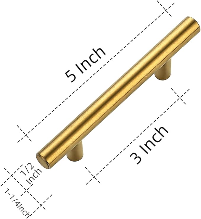 Ravinte 50 Pack 5 Inch Cabinet Pulls Brushed Brass Stainless Steel Kitchen Drawer Pulls Cabinet Handles 5”Length, 3” Hole Center