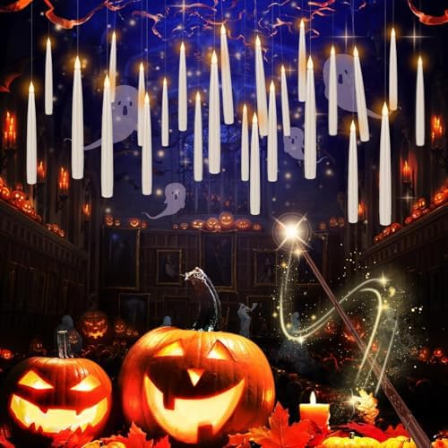 YOROXRG 24 Pack Halloween LED Magic Hanging Floating Candles, Taper Flickering Flameless with 2 Magic Wands - Candle Set for Halloween, Christmas, Weddings, Birthdays & Fantasy Ambiance... - Image 2