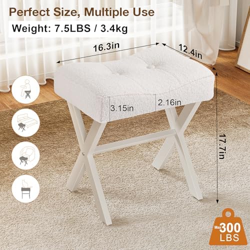 Memobarco 18-Inch Vanity Stool Chair, White Padded Saddle Makeup Stool - Image 2