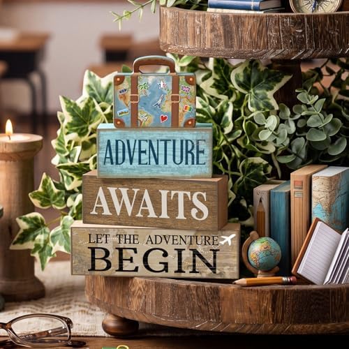Lineshading 4 Pcs Travel Party Decoration Vintage Wood Suitcase Table Decor - Image 5