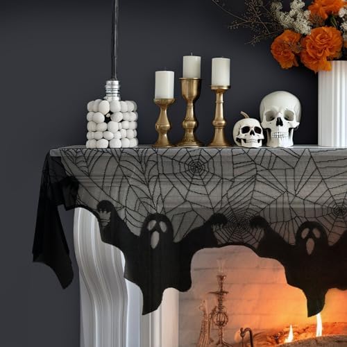 AerWo Halloween Decorations Indoor Ghost Spiderweb Fireplace Mantel Scarf - Image 6