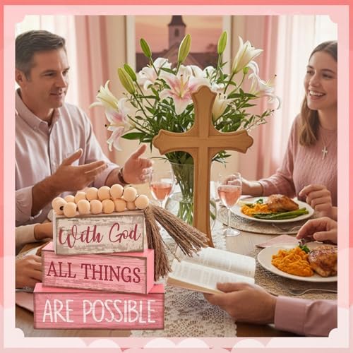 Lineshading 4 Pcs Christian Table Decor Pink God All Things are Possible - Image 6