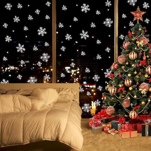 LUDILO 240Pcs Christmas Window Clings Glitter Snowflakes Window Decals - Image 6