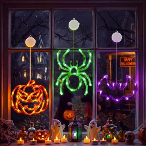 Minetom 3 Pack Halloween Windows Lights - Pumpkin, Spider, Bat with Timer by Minetom