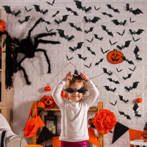 Piteno® 96Pcs Bats Halloween Decorations Party Supplies, Realistic PVC 3D Black Scary Bat Stickers for Creepy Home Decor Halloween Party Decorations DIY Wall Window Decal Bathroom Indoors (Large) - Image 6