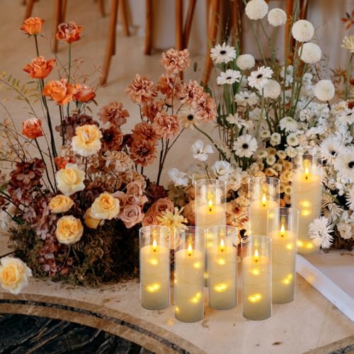YOROXRG Flickering Flameless Candles Battery Operated with Remote,Led Pillar Candles with Realistic Moving Wick Candles for Halloween,Christmas,Home Decor Pack of 12 (D2.2 xH 5" 6" 7")(White) - Image 3