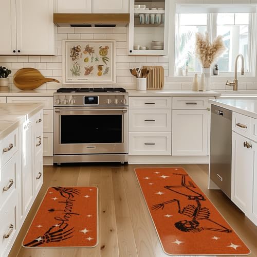 Artoid Mode Skeleton Orange Halloween Kitchen Mats Set of 2-17x29+17x47 - Image 5