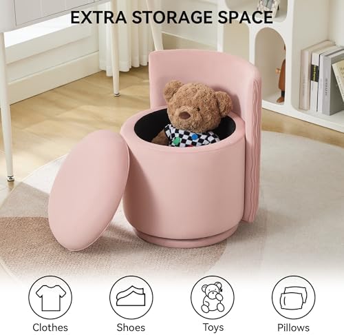 WUTUTUEE Velvet Vanity Chair with Storage, 360° Swivel Makeup Chair with Wave Back, No Assembly Small Accent Stool for Bedroom, Dressing, Living Room, Pink - Image 5