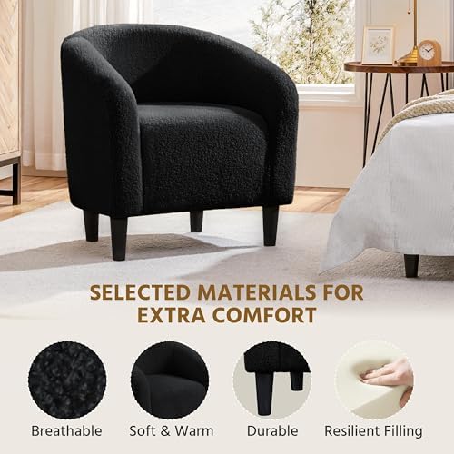 Yaheetech Small 25.5in Wide Sherpa Barrel Accent Chair for Bedroom, Black - Image 6