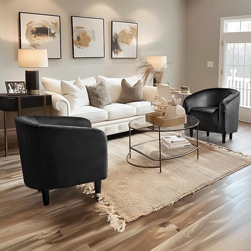 Yaheetech Small 25.5in Wide Velvet Barrel Accent Chair for Bedroom, Black - Image 4