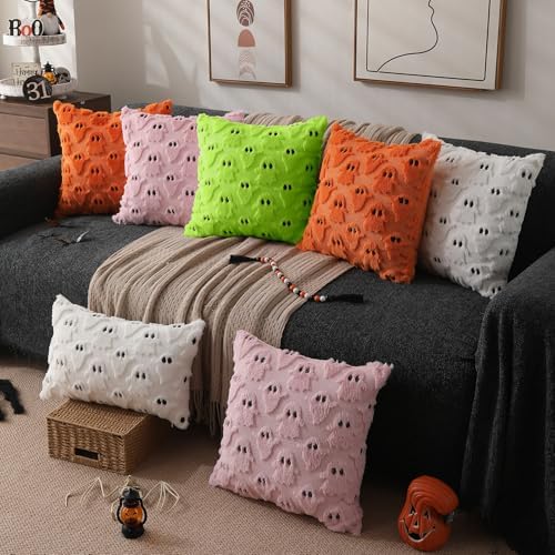 DFXSZ Halloween Pillow Covers 16x16 inch 2Pcs Green Ghost Halloween Decor - Image 5