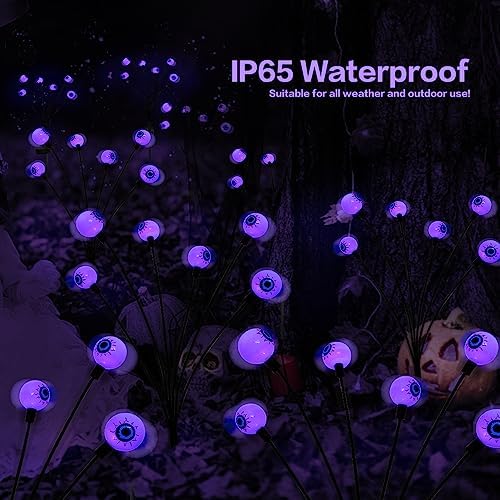 2PACK Scary Eyeballs Solar Garden Light Halloween Decorations Outdoor,Swaying Firefly with 12LED Purple Spooky Eyes Lights-Waterproof Ornaments Solar Halloween Lights for Lawn, Patio, Party Decor - Image 5