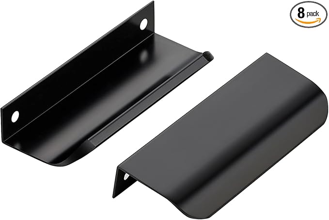 Ravinte Hardware 8 Pack Black Cabinet Handles, 4 Inch (102mm) Finger Edge Pulls, 3 Inch Hole Center, Finger Pulls for Cabinets