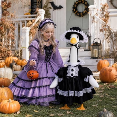 Halloween Porch Goose Outfit Gothic Lolita Lace Doll Dress with Bonnet Hat - Image 2