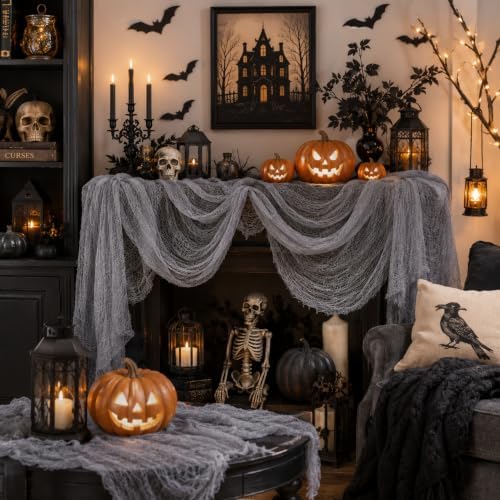 Set of 5 Gray Halloween Gauze Creepy Cloth Fabric Tapestry Decor Decoration - Image 6