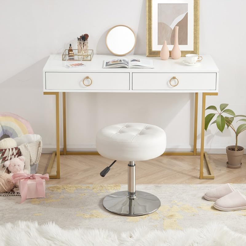 Gitrah White Vanity Stool Chair Swivel Adjustable Comfortable Makeup Stool - Image 4