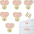 6 Pcs Brass Knobs Drawer Pulls Handles Heart-Shaped Gold Cabinet knobs, Suitable for Bathroom Drawer Kitchen Door Pulls Handles Heart-Shaped Handles (Pink)