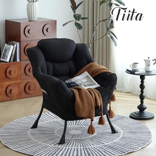 Tiita Lazy Chair, Black Modern Large Accent Armchair, Comfy Leisure Sofa Reading Chair for Bedroom, Living Room, Dorm Rooms, Garden and Courtyard, Black - Image 2
