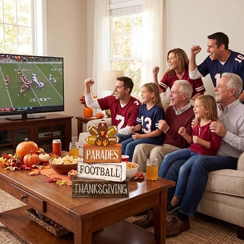Lineshading 4 Pcs Fall Football Decor, Thanksgiving Turkey Wood Block Sign - Image 6