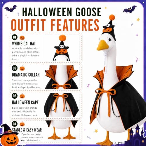 Halloween Porch Goose Outfit Vampire Cape Pumpkin‑Skull Party Hat, Orange - Image 5