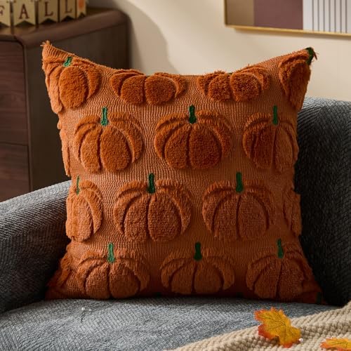 DFXSZ Fall Pillow Covers 18x18 2Pcs Rust Green Pumpkin Fall Decorations - Image 3