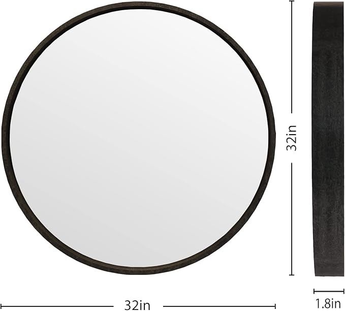 WallBeyond Round Wood Mirror 32 inch Black Circle Wall Mirror for Bathroom Round Wall Mirror for Wall Decor, Vanity, Entryway Living Room