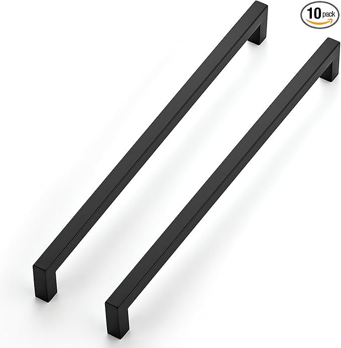 JOY DECOR 10 Pack Cabinet Handles, Black Cabinet Pulls, 11-1/3 Inch Kitchen Closet Handles Square Drawer Pulls Stainless Steel Drawer Hardware, 288mm Hole Centers