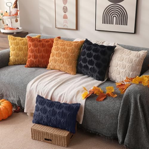 DFXSZ Fall Pillow Covers 12x20 2Pcs Navy Blue Pumpkin Fall Decorations - Image 5