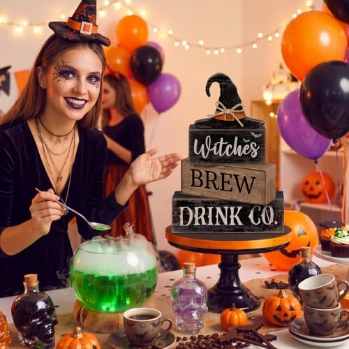 Lineshading 4 Pcs Halloween Witch Wood Block Signs, Tiered Tray Decor - Image 4