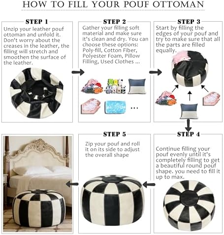 Thgonwid Unstuffed Moroccan Ottoman Pouf Cover, Ottoman Footstool Storage Solution, Bean Bag Chair, Foot Rest, Multi-Black&White - Image 5