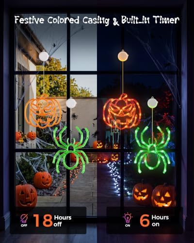 Minetom 3 Pack Halloween Windows Lights - Pumpkin, Spider, Bat with Timer - Image 5