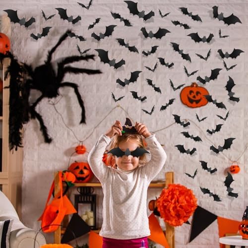 Piteno® 140Pcs Bats Halloween Decorations Party Supplies, Realistic PVC 3D Black Scary Bat Stickers for Creepy Home Decor Halloween Party Decorations DIY Wall Window Decal Bathroom Indoor - Image 6