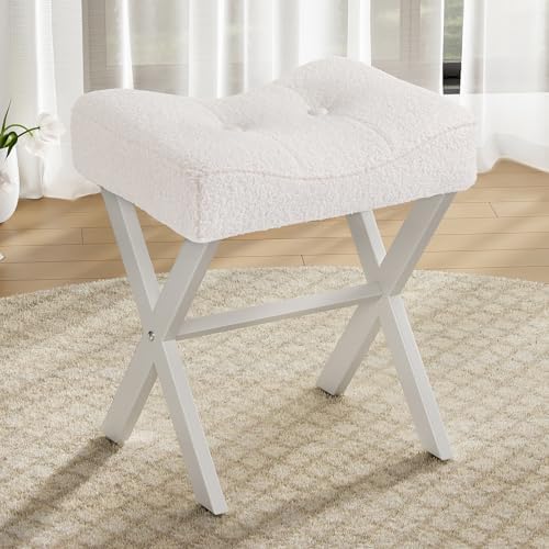 Memobarco 18-Inch Vanity Stool Chair, White Padded Saddle Makeup Stool by MEMOBARCO