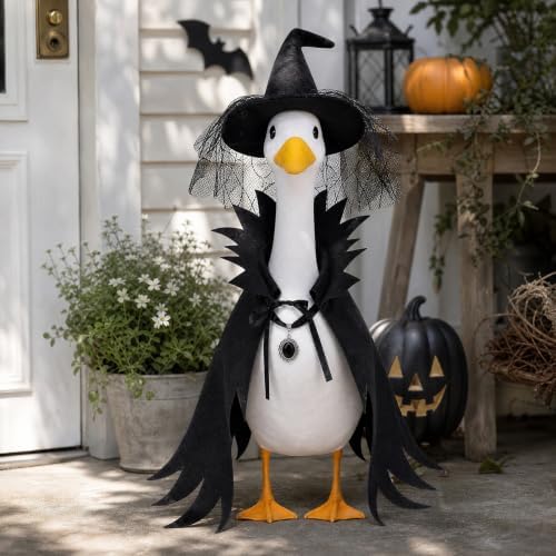 Halloween Witch Porch Goose Outfit Lace Spider Web Hat Goth Cape - Image 4