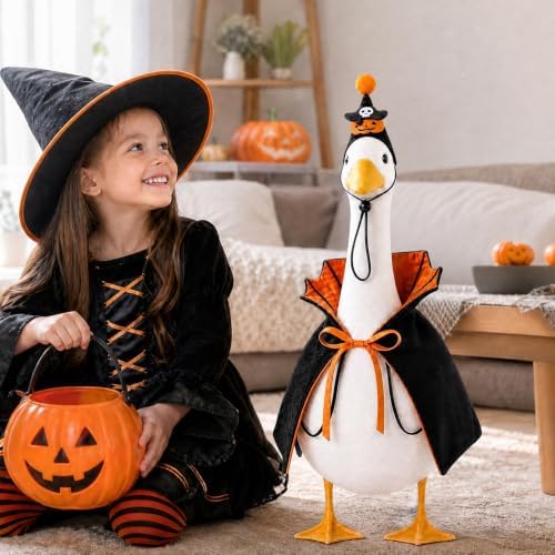 Halloween Porch Goose Outfit Vampire Cape Pumpkin‑Skull Party Hat, Orange - Image 4