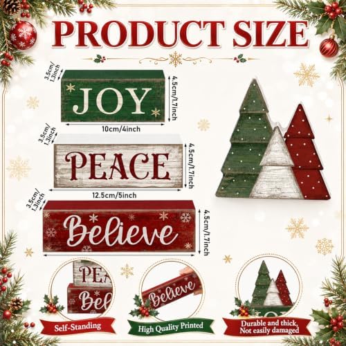 Lineshading 4 Pcs Christmas Table Decor, Wooden Tree Block Sign Home Tray - Image 5